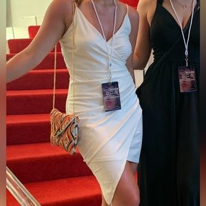 White, shiny, asymmetrical dress